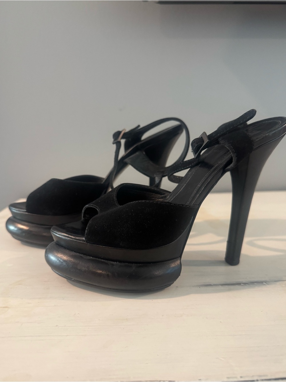 Fendi Black Suede Platform Peep-Toe Stiletto Sandals